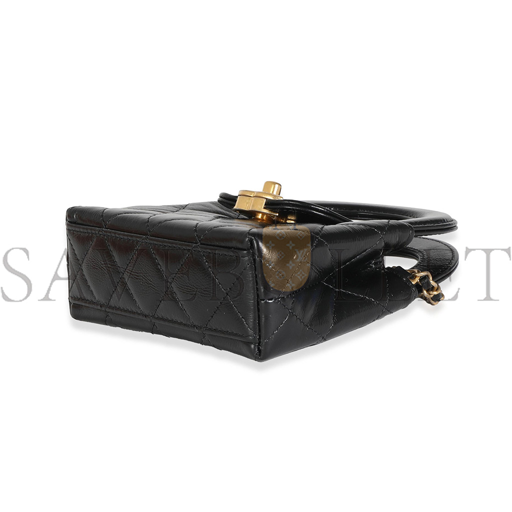 Ch*el master 24p black quilted shiny aged calfskin mini nano kelly shopper ap3435 (12*8*4cm)